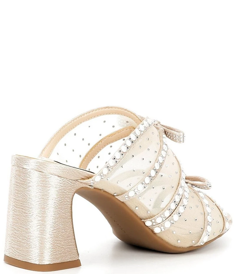 Alex Marie Evelyn Mesh Pearl Double Bow Dress Slide Sandals