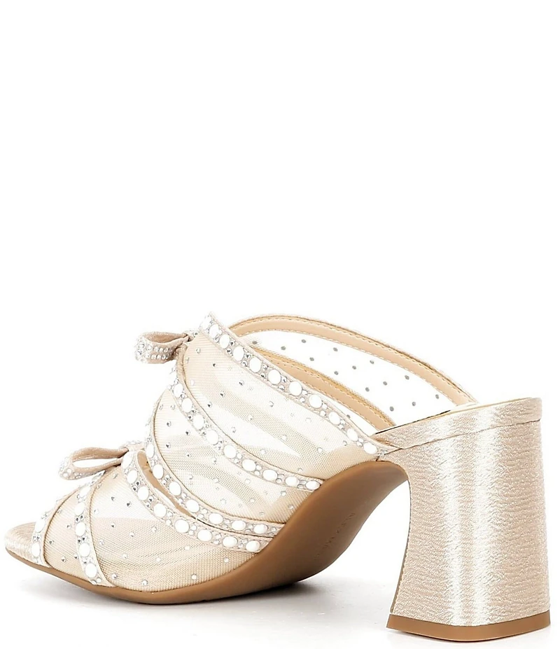 Alex Marie Evelyn Mesh Pearl Double Bow Dress Slide Sandals