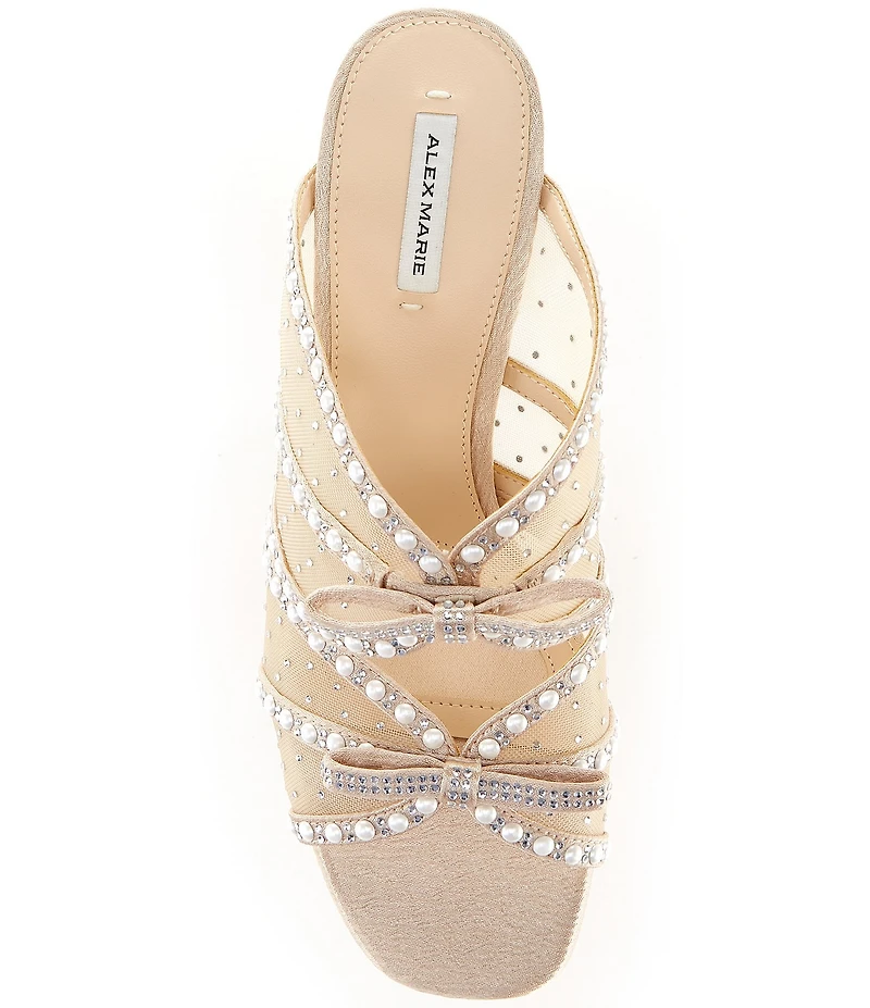 Alex Marie Evelyn Mesh Pearl Double Bow Dress Slide Sandals