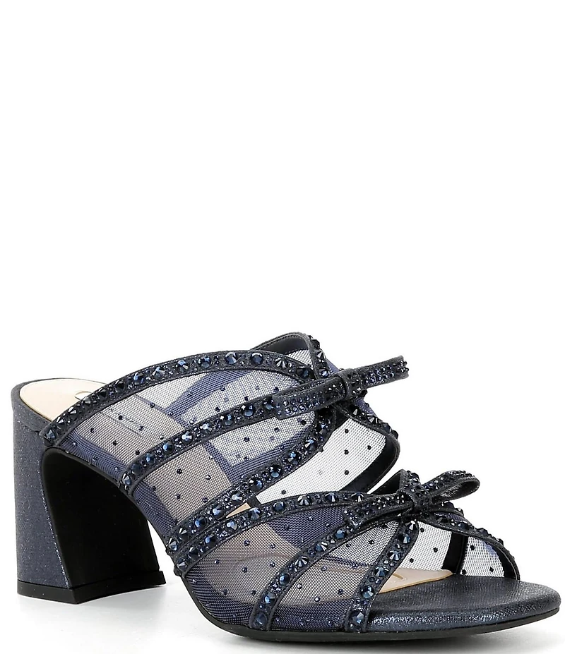 Alex Marie Evelyn Mesh Rhinestone Double Bow Dress Slide Sandals