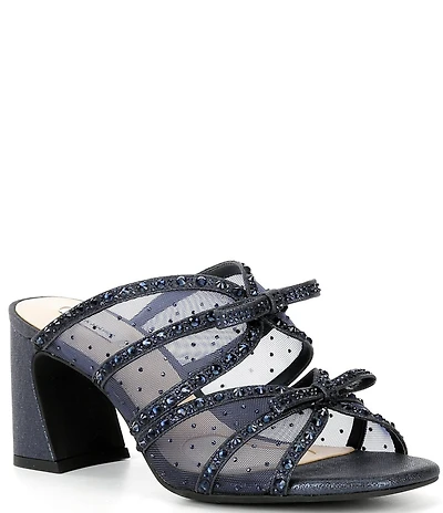 Alex Marie Evelyn Mesh Rhinestone Double Bow Dress Slide Sandals
