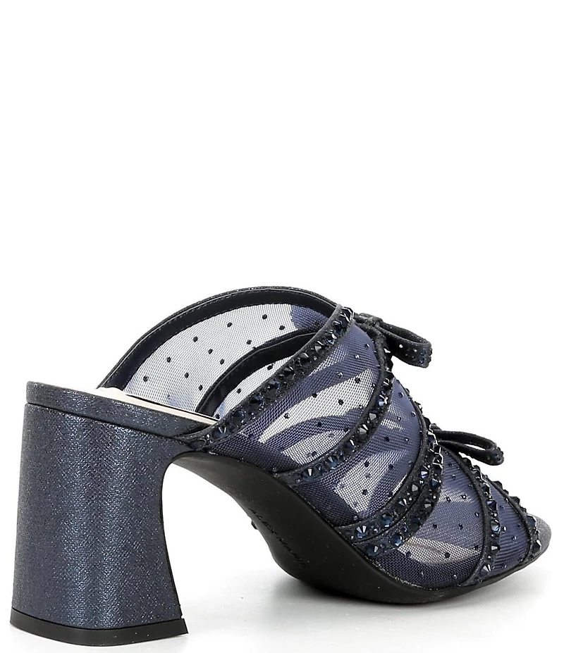 Alex Marie Evelyn Mesh Rhinestone Double Bow Dress Slide Sandals