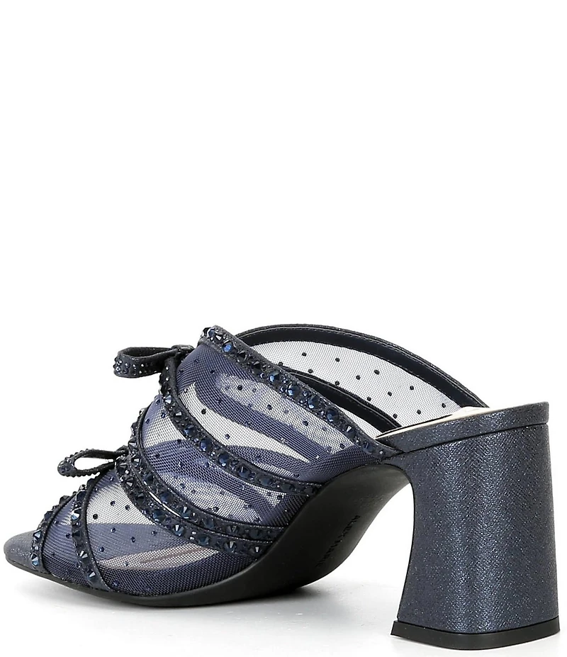 Alex Marie Evelyn Mesh Rhinestone Double Bow Dress Slide Sandals
