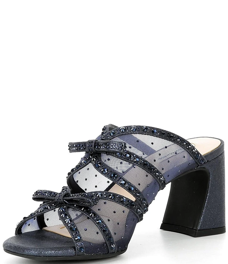 Alex Marie Evelyn Mesh Rhinestone Double Bow Dress Slide Sandals