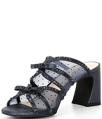Alex Marie Evelyn Mesh Rhinestone Double Bow Dress Slide Sandals