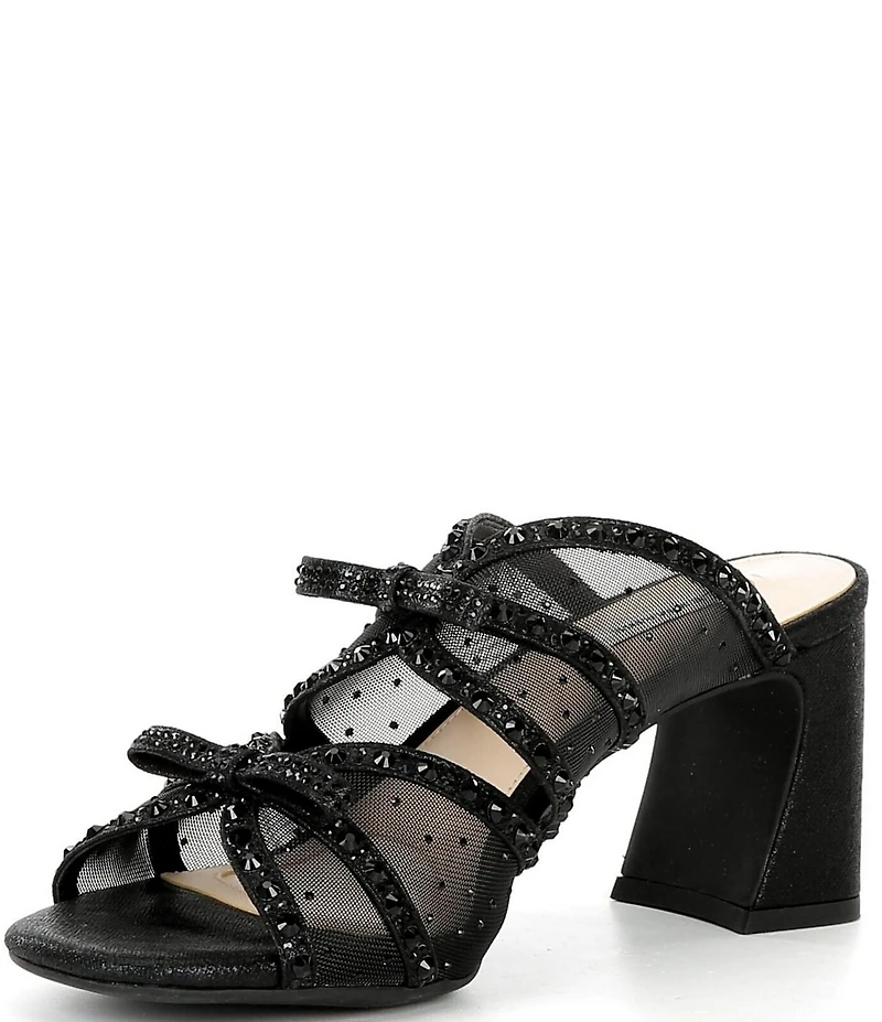 Alex Marie Evelyn Mesh Rhinestone Double Bow Dress Slide Sandals