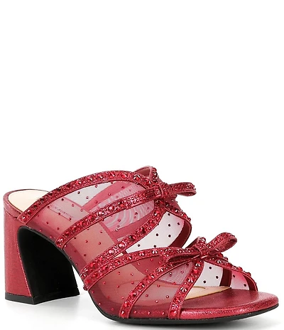 Alex Marie Evelyn Mesh Rhinestone Double Bow Dress Slide Sandals
