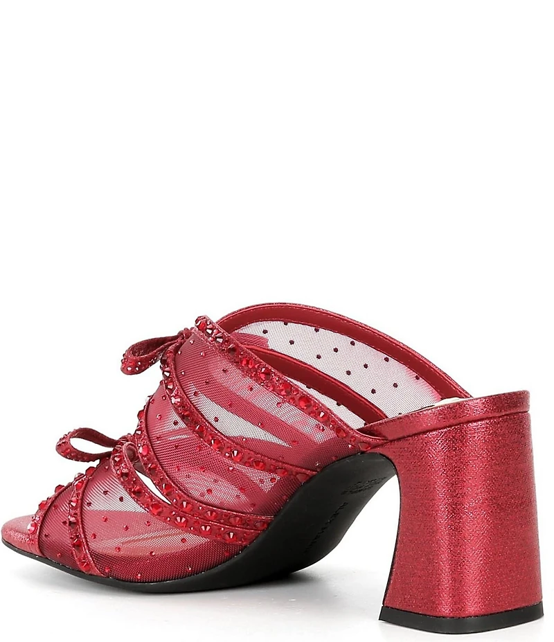 Alex Marie Evelyn Mesh Rhinestone Double Bow Dress Slide Sandals