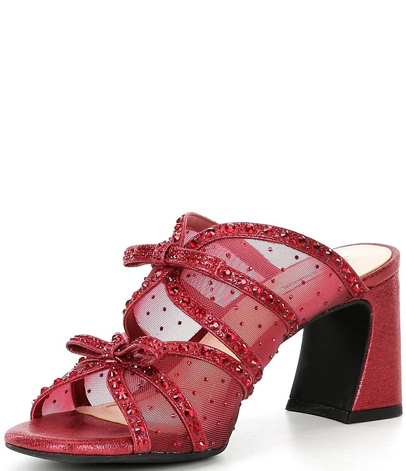 Alex Marie Evelyn Mesh Rhinestone Double Bow Dress Slide Sandals