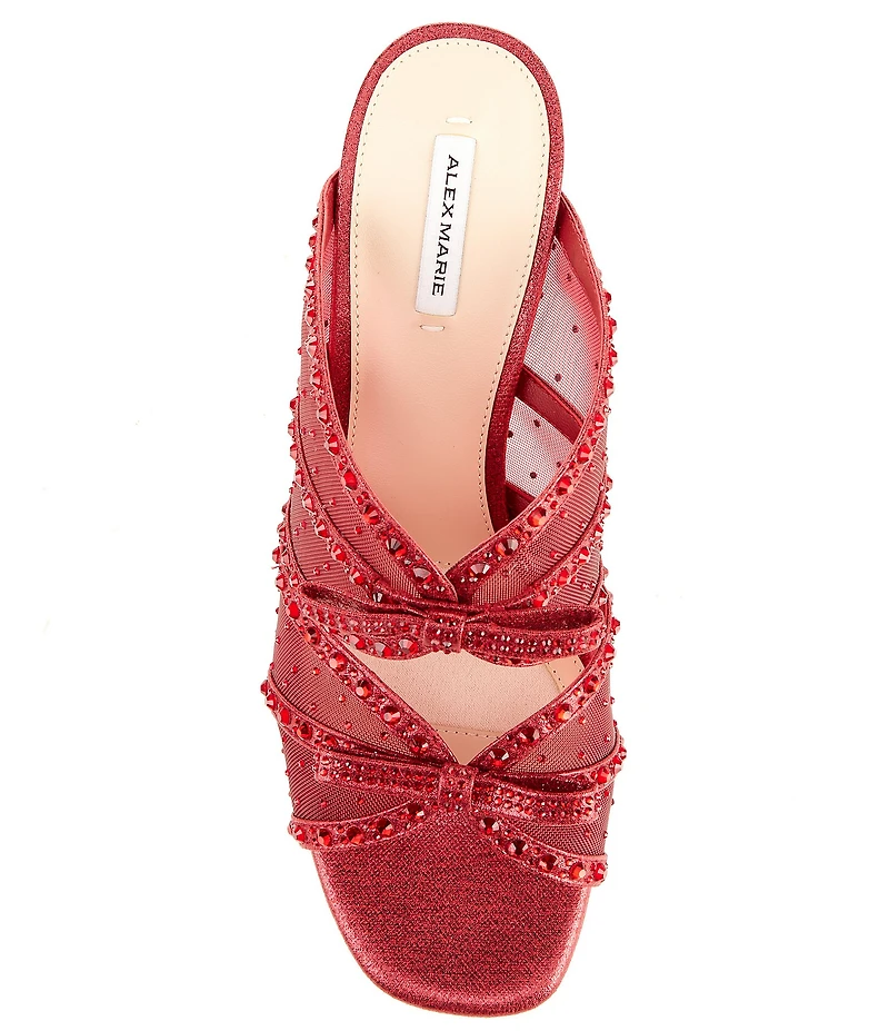Alex Marie Evelyn Mesh Rhinestone Double Bow Dress Slide Sandals