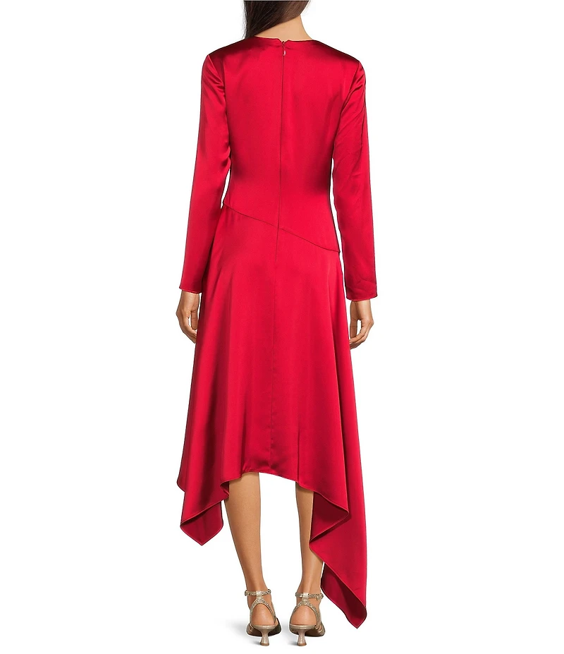 Alex Marie Fabiana Asymmetrical Faux Wrap Flounce Long Sleeve Asymmetrical Dress