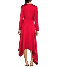 Alex Marie Fabiana Asymmetrical Faux Wrap Flounce Long Sleeve Asymmetrical Dress