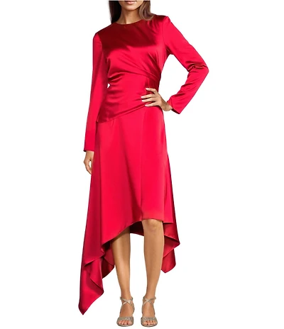 Alex Marie Fabiana Asymmetrical Faux Wrap Flounce Long Sleeve Asymmetrical Dress