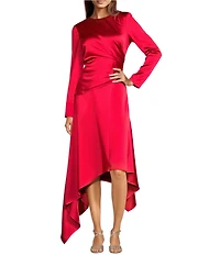 Alex Marie Fabiana Asymmetrical Faux Wrap Flounce Long Sleeve Asymmetrical Dress
