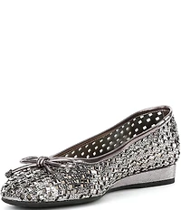 Alex Marie Fiore Rhinestone Woven Bow Detail Mini Wedge Flats