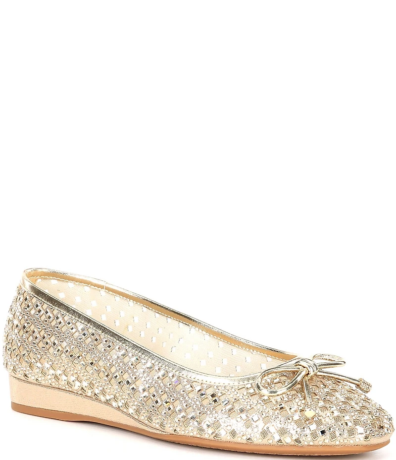 Alex Marie Fiore Rhinestone Woven Bow Detail Mini Wedge Flats