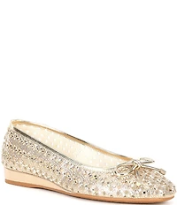Alex Marie Fiore Rhinestone Woven Bow Detail Mini Wedge Flats