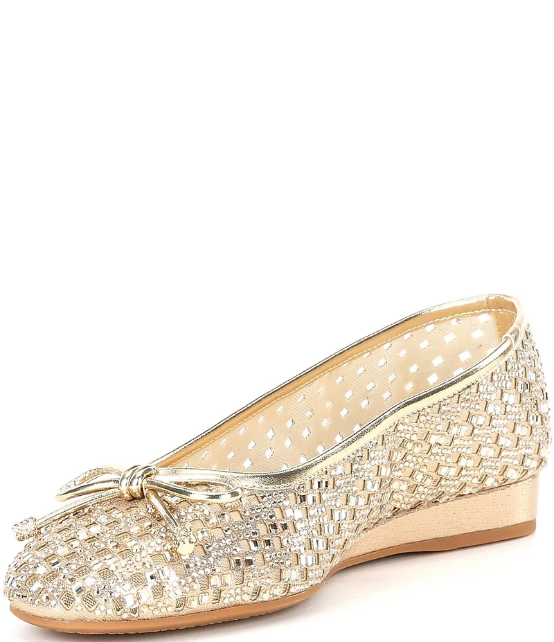 Alex Marie Fiore Rhinestone Woven Bow Detail Mini Wedge Flats