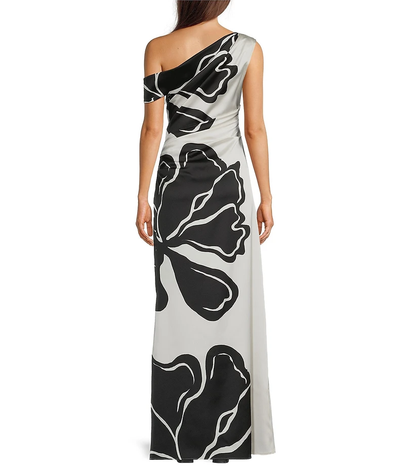Alex Marie Floral Sleeveless Asymmetrical Printed Satin Dress