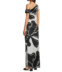 Alex Marie Floral Sleeveless Asymmetrical Printed Satin Dress