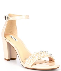 Alex Marie Halmar Patent Pearl Ornamented Strap Block Heel Sandals