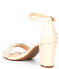 Alex Marie Halmar Patent Pearl Ornamented Strap Block Heel Sandals