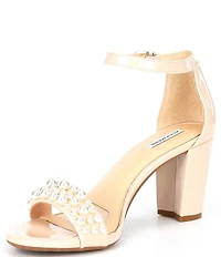 Alex Marie Halmar Patent Pearl Ornamented Strap Block Heel Sandals