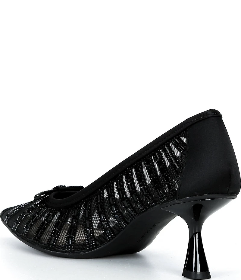 Alex Marie Halo Mesh Rhinestone Stripe Flared Heel Pumps