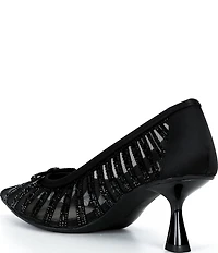 Alex Marie Halo Mesh Rhinestone Stripe Flared Heel Pumps