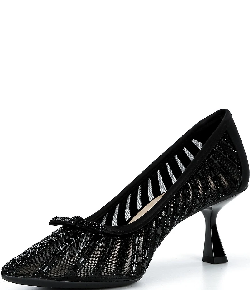 Alex Marie Halo Mesh Rhinestone Stripe Flared Heel Pumps