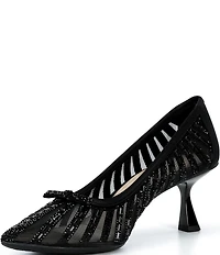 Alex Marie Halo Mesh Rhinestone Stripe Flared Heel Pumps