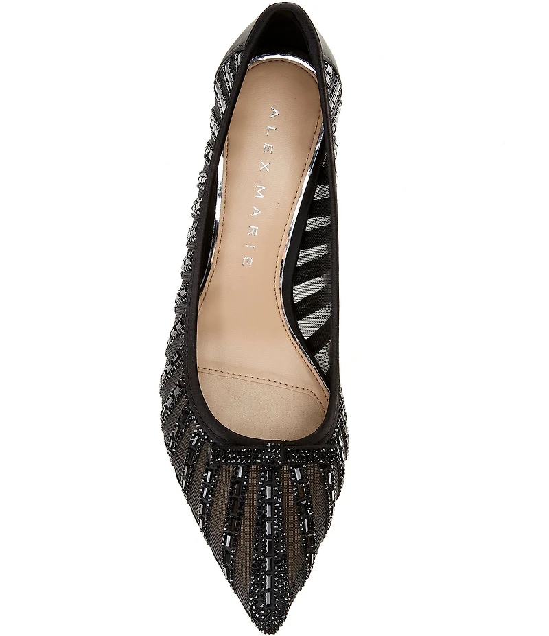 Alex Marie Halo Mesh Rhinestone Stripe Flared Heel Pumps