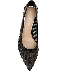 Alex Marie Halo Mesh Rhinestone Stripe Flared Heel Pumps