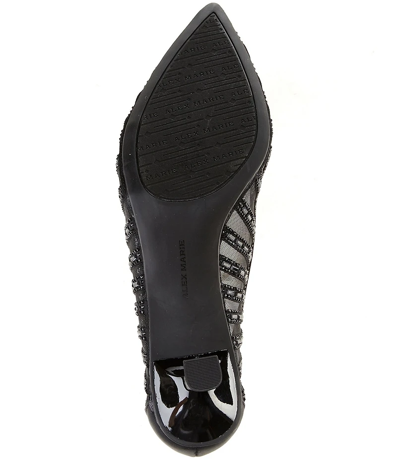 Alex Marie Halo Mesh Rhinestone Stripe Flared Heel Pumps