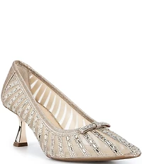Alex Marie Halo Mesh Rhinestone Stripe Flared Heel Pumps
