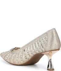 Alex Marie Halo Mesh Rhinestone Stripe Flared Heel Pumps