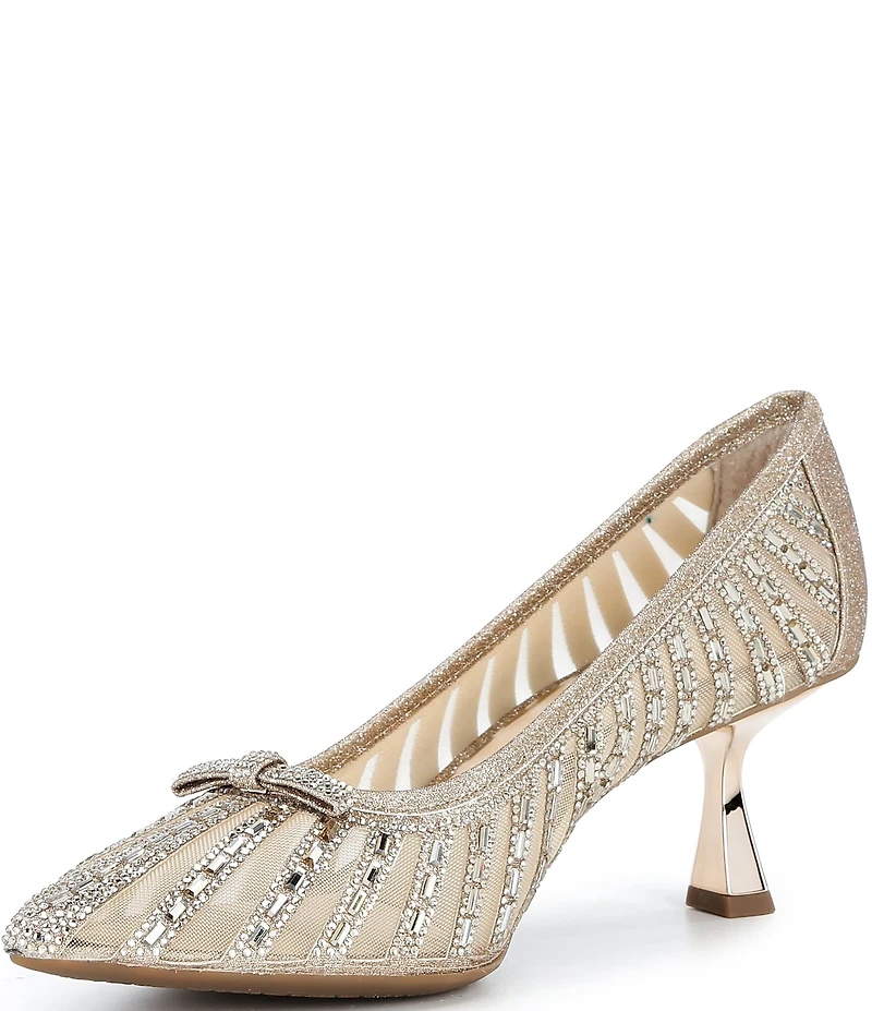 Alex Marie Halo Mesh Rhinestone Stripe Flared Heel Pumps