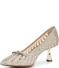 Alex Marie Halo Mesh Rhinestone Stripe Flared Heel Pumps