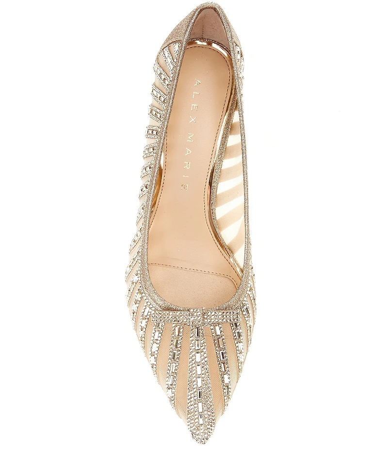 Alex Marie Halo Mesh Rhinestone Stripe Flared Heel Pumps