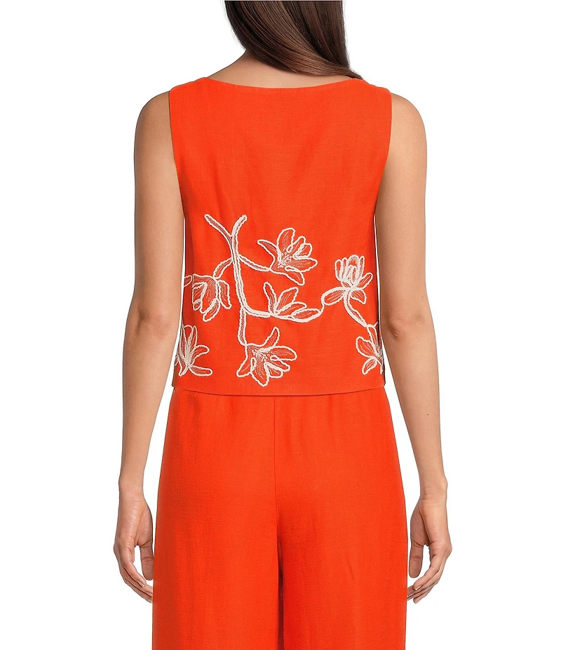 Alex Marie Hana Embroidered Square Neck Sleeveless Coordinating Blouse