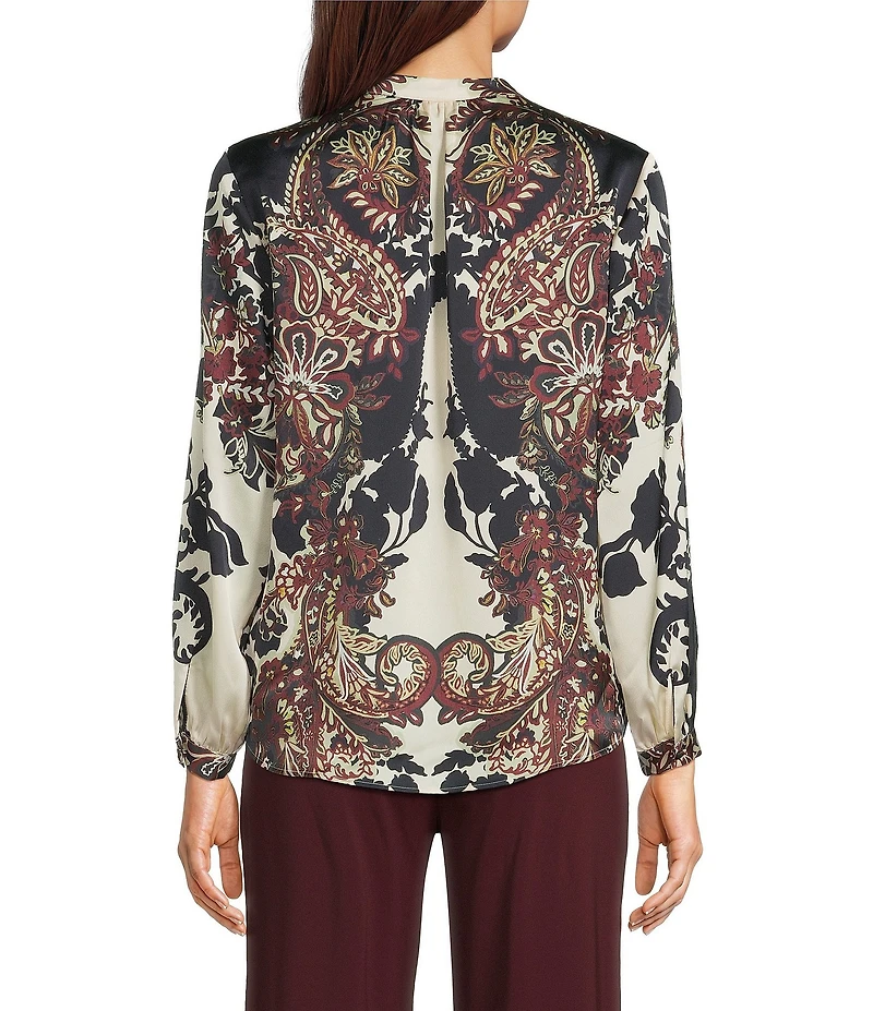 Alex Marie Harley Printed Satin Long Sleeve V-Neck Blouse
