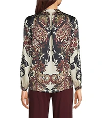 Alex Marie Harley Printed Satin Long Sleeve V-Neck Blouse