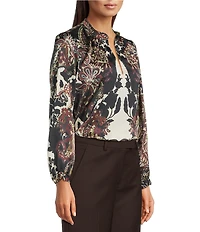 Alex Marie Harley Printed Satin Long Sleeve V-Neck Blouse