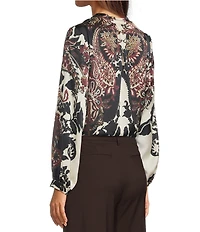 Alex Marie Harley Printed Satin Long Sleeve V-Neck Blouse