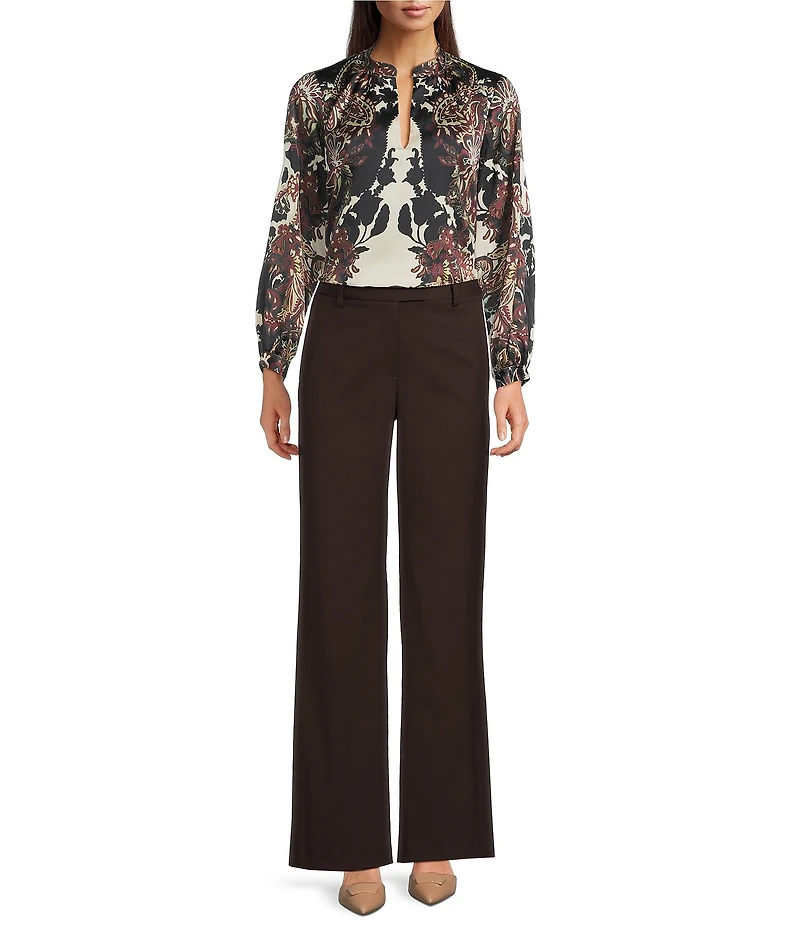 Alex Marie Harley Printed Satin Long Sleeve V-Neck Blouse