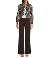 Alex Marie Harley Printed Satin Long Sleeve V-Neck Blouse