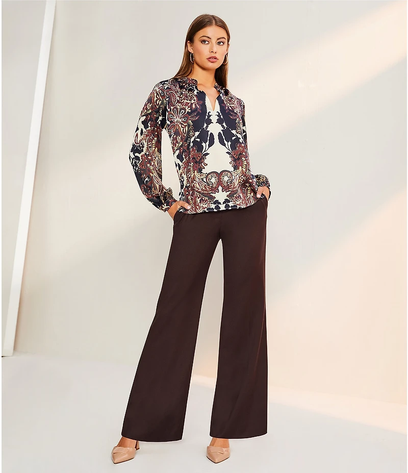 Alex Marie Harley Printed Satin Long Sleeve V-Neck Blouse