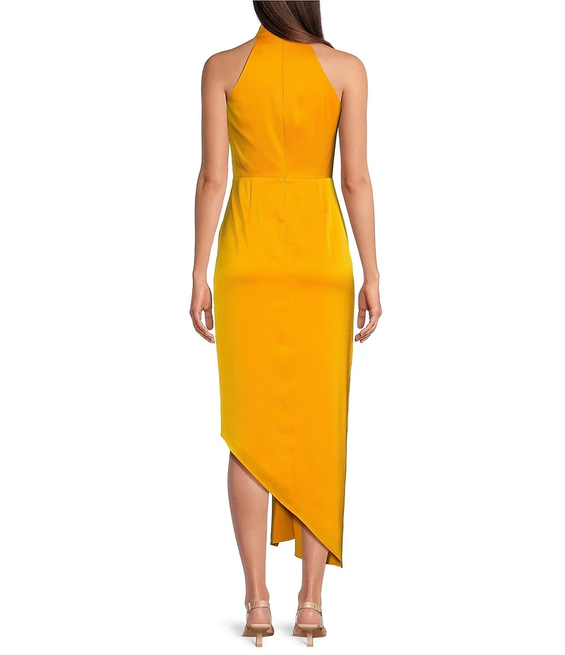 Alex Marie Hazel Surplice V-Neck Sleeveless Satin Asymmetrical Hem Midi Dress