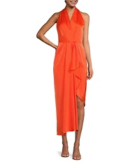 Alex Marie Hazel Surplice V-Neck Sleeveless Satin Asymmetrical Hem Midi Dress