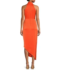Alex Marie Hazel Surplice V-Neck Sleeveless Satin Asymmetrical Hem Midi Dress